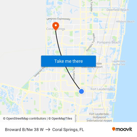 Broward B/Nw 38 W to Coral Springs, FL map