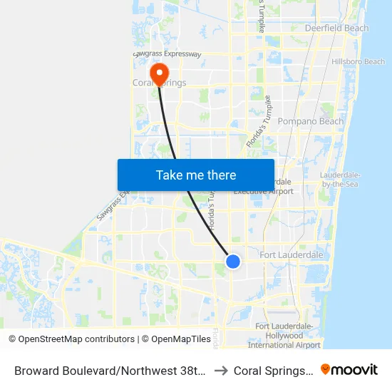 Broward Boulevard/Northwest 38th Way to Coral Springs, FL map
