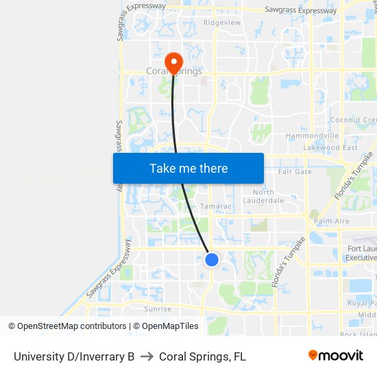 University D/Inverrary B to Coral Springs, FL map