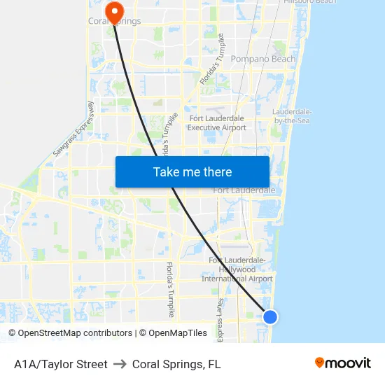 A1A/Taylor Street to Coral Springs, FL map