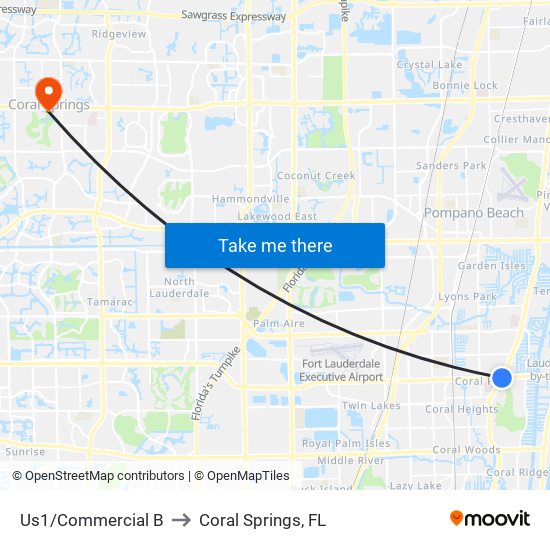Us1/Commercial B to Coral Springs, FL map