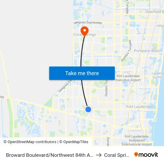 Broward Boulevard/Northwest 84th Avenue - (Library) to Coral Springs, FL map