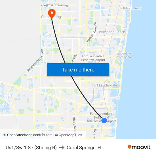 Us1/Sw 1 S - (Stirling R) to Coral Springs, FL map