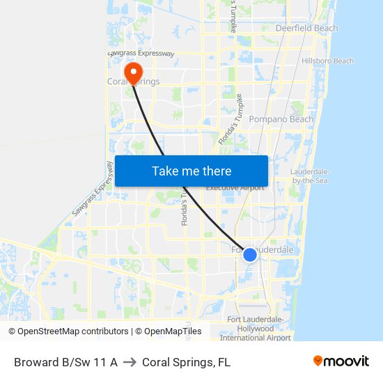 Broward B/Sw 11 A to Coral Springs, FL map