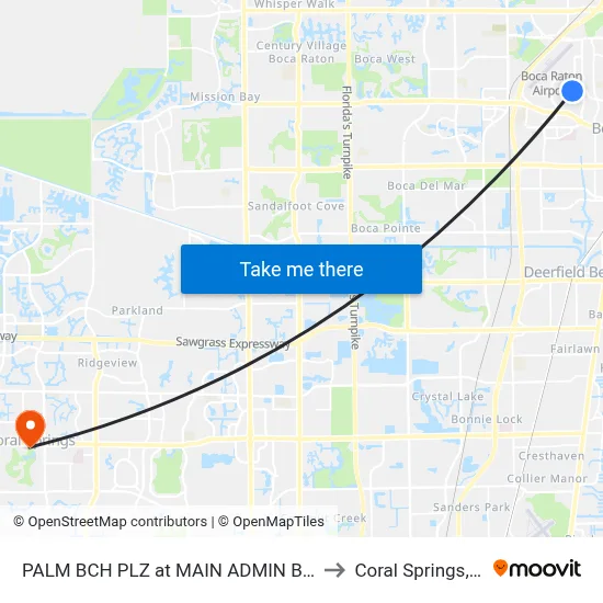 PALM BCH PLZ at  MAIN ADMIN BLDG to Coral Springs, FL map