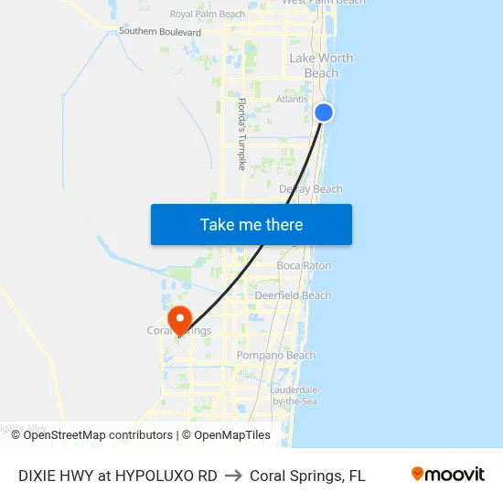 DIXIE HWY at HYPOLUXO RD to Coral Springs, FL map