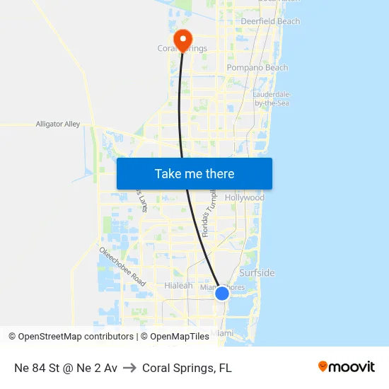Ne 84 St @ Ne 2 Av to Coral Springs, FL map
