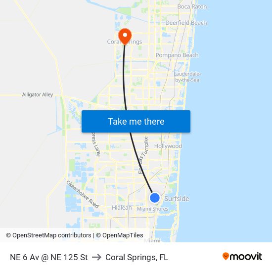 NE 6 Av @ NE 125 St to Coral Springs, FL map