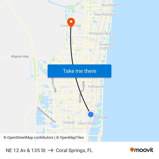 NE 12 Av & 135 St to Coral Springs, FL map