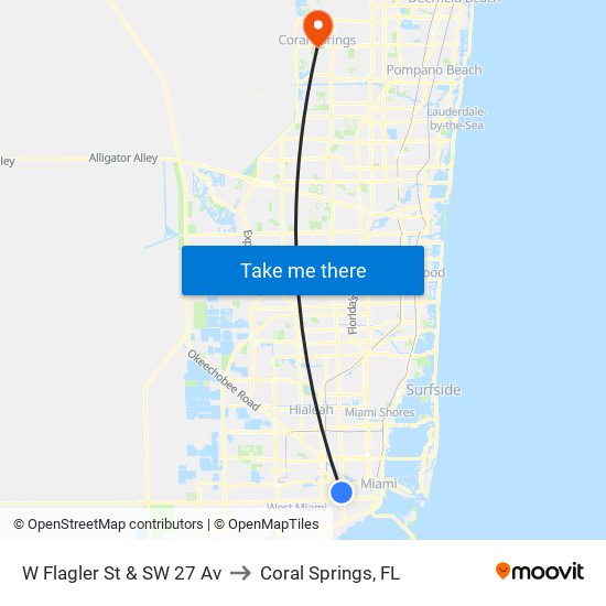 W Flagler St & SW 27 Av to Coral Springs, FL map