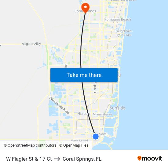 W Flagler St & 17 Ct to Coral Springs, FL map