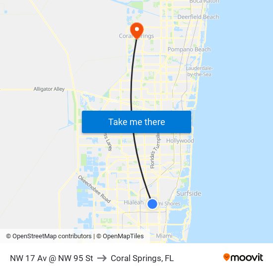 NW 17 Av @ NW 95 St to Coral Springs, FL map