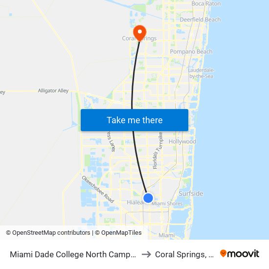 Miami Dade College North Campus to Coral Springs, FL map