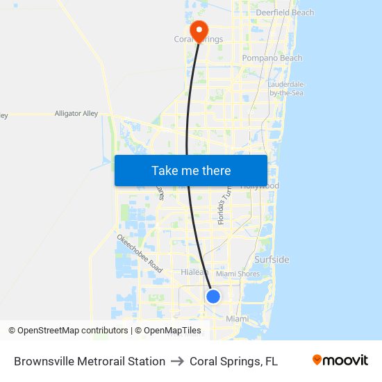 Brownsville Metrorail Station to Coral Springs, FL map