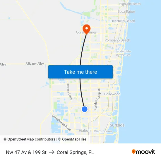 Nw 47 Av & 199 St to Coral Springs, FL map