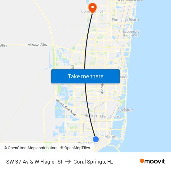 SW 37 Av & W Flagler St to Coral Springs, FL map