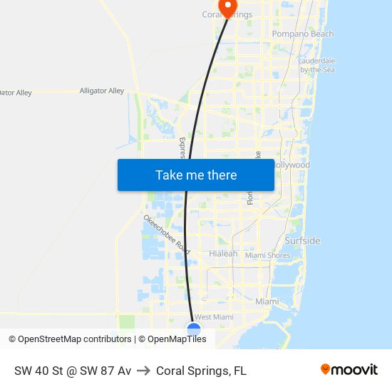 SW 40 St @ SW 87 Av to Coral Springs, FL map