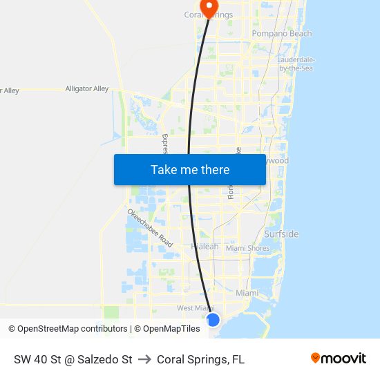 SW 40 St @ Salzedo St to Coral Springs, FL map
