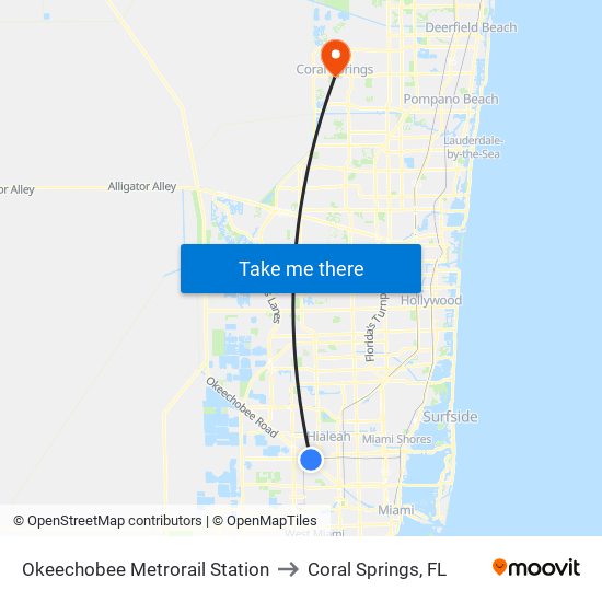 Okeechobee Metrorail Station to Coral Springs, FL map