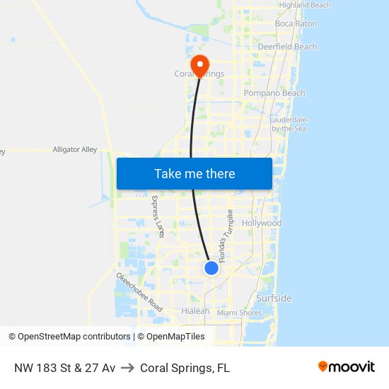 NW 183 St & 27 Av to Coral Springs, FL map