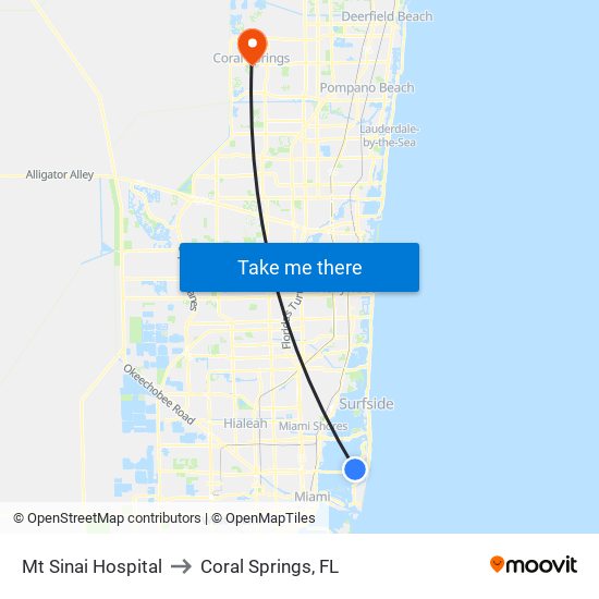 Mt Sinai Hospital to Coral Springs, FL map