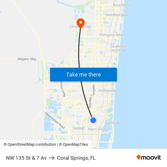 NW 135 St & 7 Av to Coral Springs, FL map