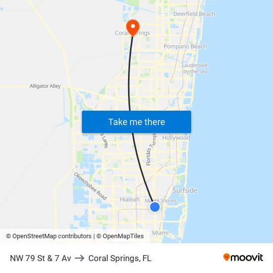 NW 79 St & 7 Av to Coral Springs, FL map