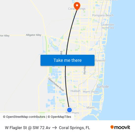 W Flagler St @ SW 72 Av to Coral Springs, FL map