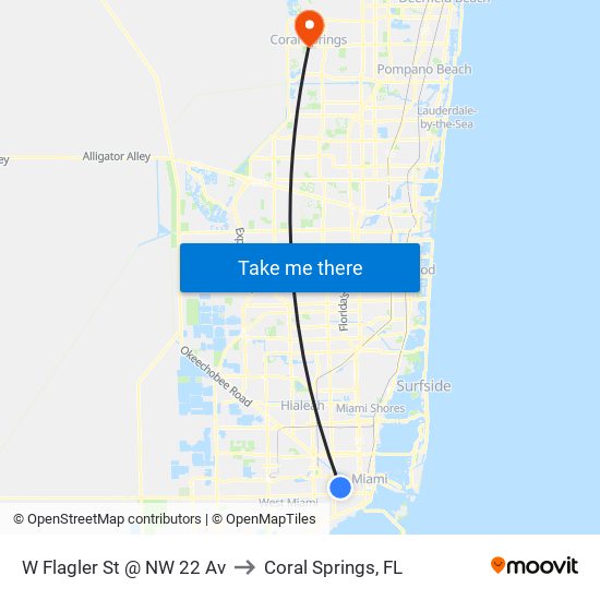 W Flagler St @ NW 22 Av to Coral Springs, FL map