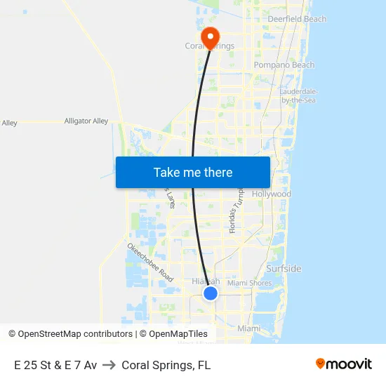 E 25 St & E 7 Av to Coral Springs, FL map