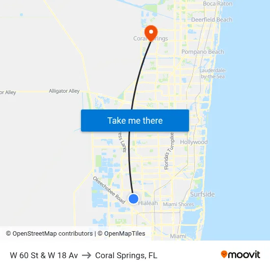 W 60 St & W 18 Av to Coral Springs, FL map