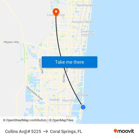Collins Av@# 5225 to Coral Springs, FL map