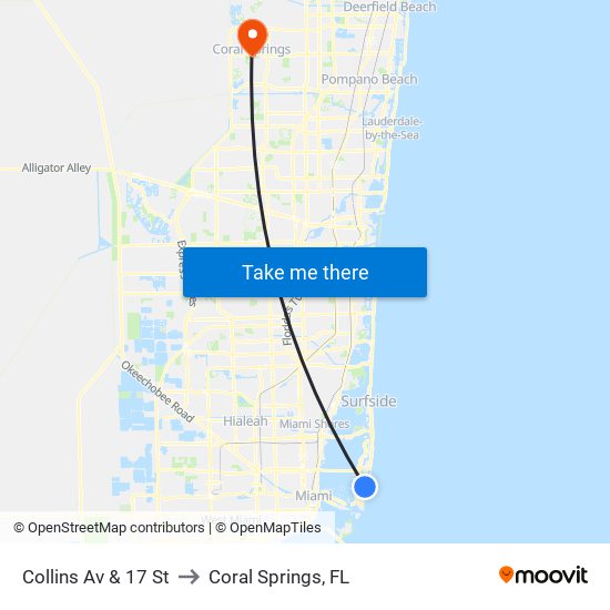 Collins Av & 17 St to Coral Springs, FL map