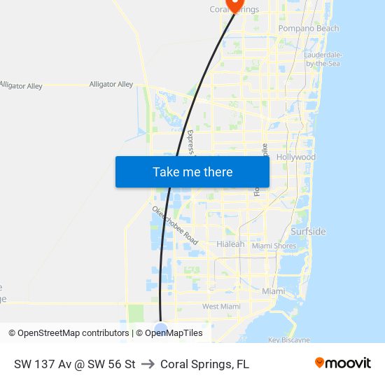 SW 137 Av @ SW 56 St to Coral Springs, FL map