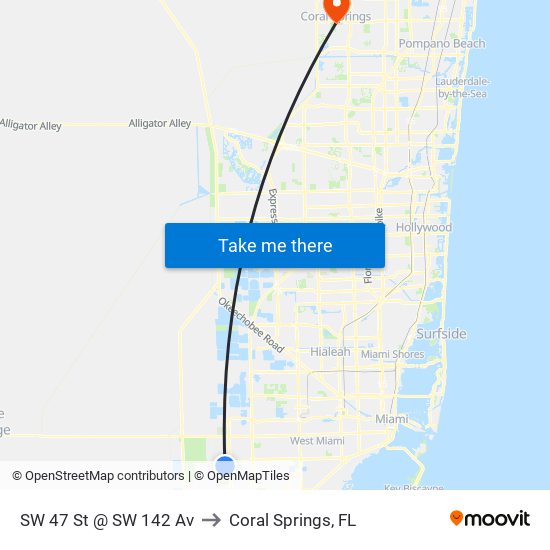 SW 47 St @ SW 142 Av to Coral Springs, FL map