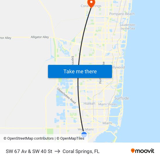 SW 67 Av & SW 40 St to Coral Springs, FL map