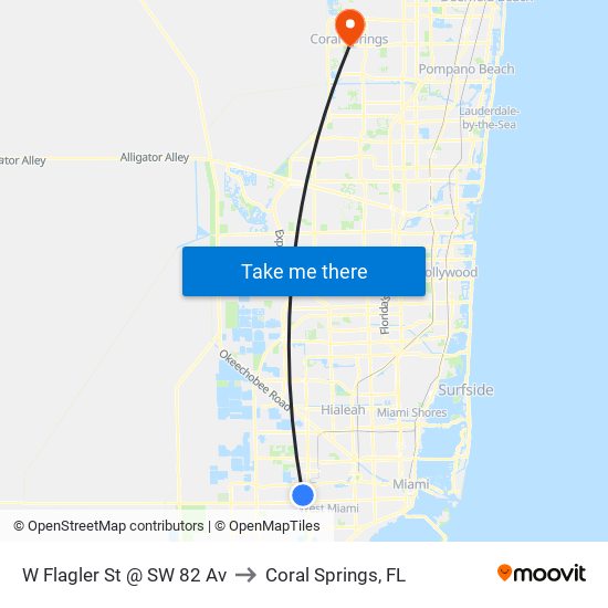 W Flagler St @ SW 82 Av to Coral Springs, FL map