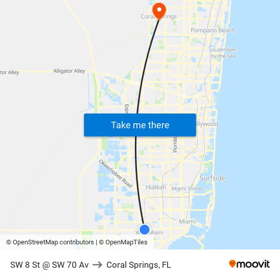 SW 8 St @ SW 70 Av to Coral Springs, FL map