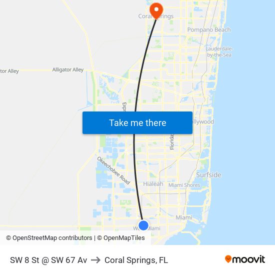 SW 8 St @ SW 67 Av to Coral Springs, FL map