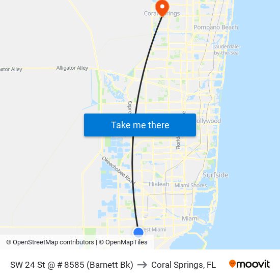 SW 24 St @ # 8585 (Barnett Bk) to Coral Springs, FL map