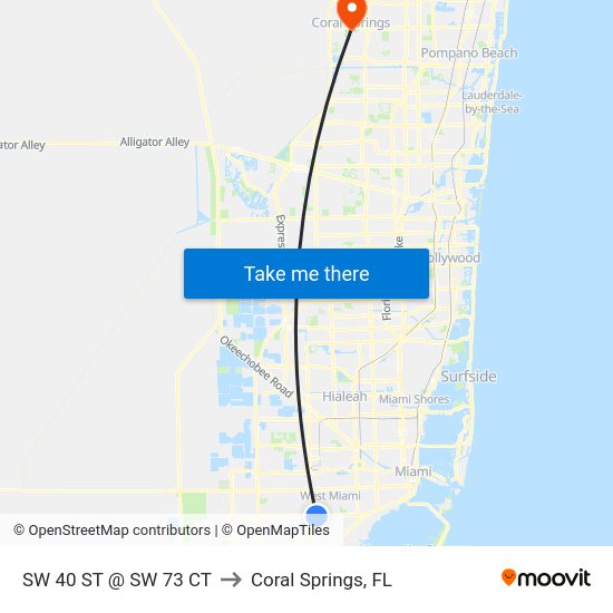 SW 40 St @ SW 73 Ct to Coral Springs, FL map