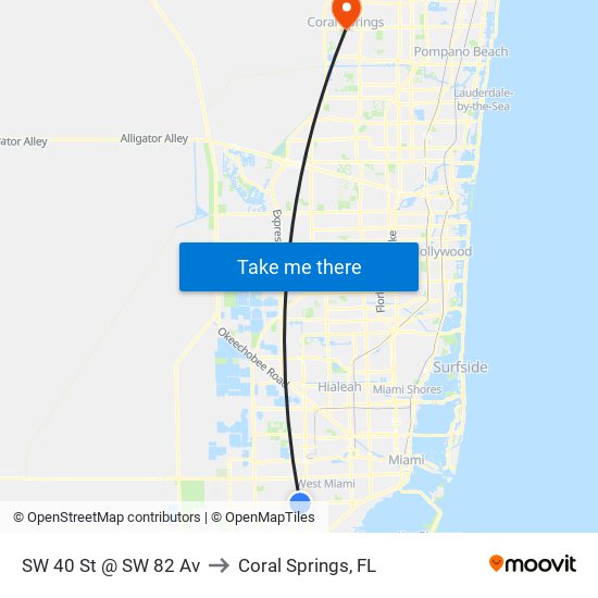 SW 40 St @ SW 82 Av to Coral Springs, FL map