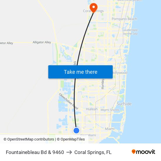 Fountainebleau Bd & 9460 to Coral Springs, FL map