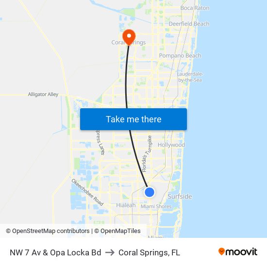 NW 7 Av & Opa Locka Bd to Coral Springs, FL map