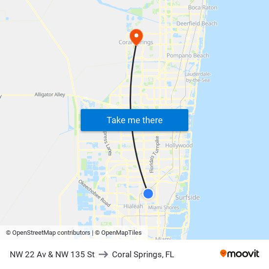 NW 22 Av & NW 135 St to Coral Springs, FL map