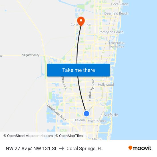 NW 27 Av @ NW 131 St to Coral Springs, FL map