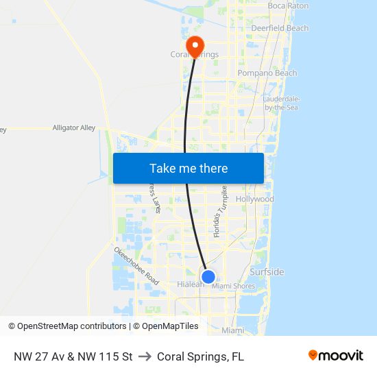 NW 27 Av & NW 115 St to Coral Springs, FL map