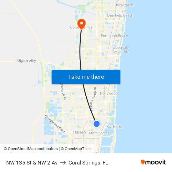 NW 135 St & NW 2 Av to Coral Springs, FL map