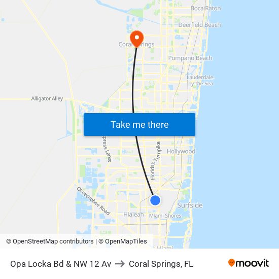 Opa Locka Bd & NW 12 Av to Coral Springs, FL map