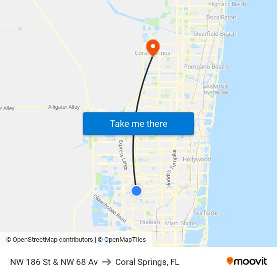 NW 186 St & NW 68 Av to Coral Springs, FL map